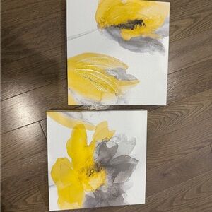 Yellow and Gray Floral Canvas Art Set